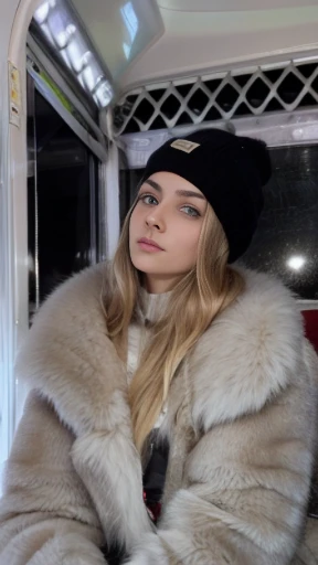 Arafed woman in a fur coat and hat sitting in a bus., Dasha Taran, Imagen de perfil, Anastasia Ovchinnikova, Estilo de Julia Razumova, foto de perfil, Cara perfecta ), ojos helados azules, 1614572159, Foto de perfil, Modelo de Instagram, Cara perfectamente iluminada, Alexandra Waliszewska