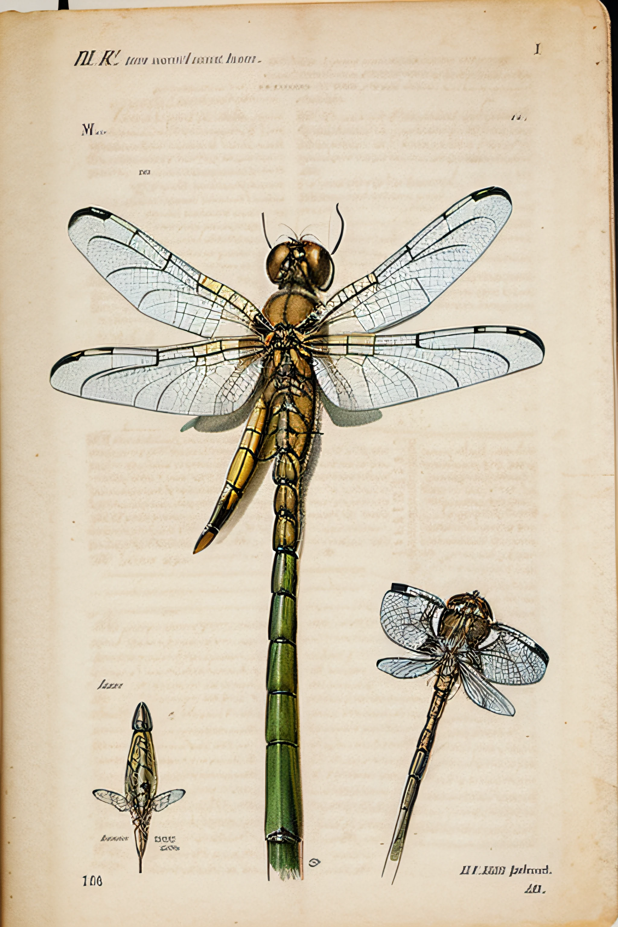 a sketch of a dragonfly thank looks like a page out of a vintage field study guide
