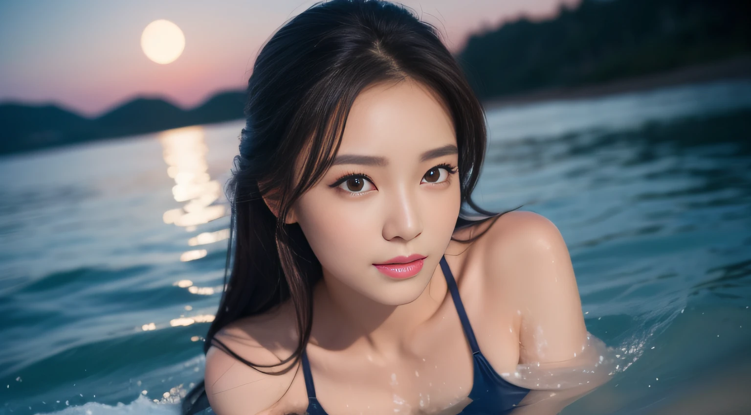 Best quality,masterpiece,ultra high res,1girl,beautiful_face,detailed skin, yushui，water，waves，.