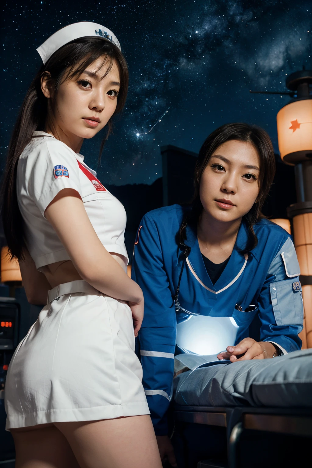 starship, nurse, Japanese girl, galaxy
