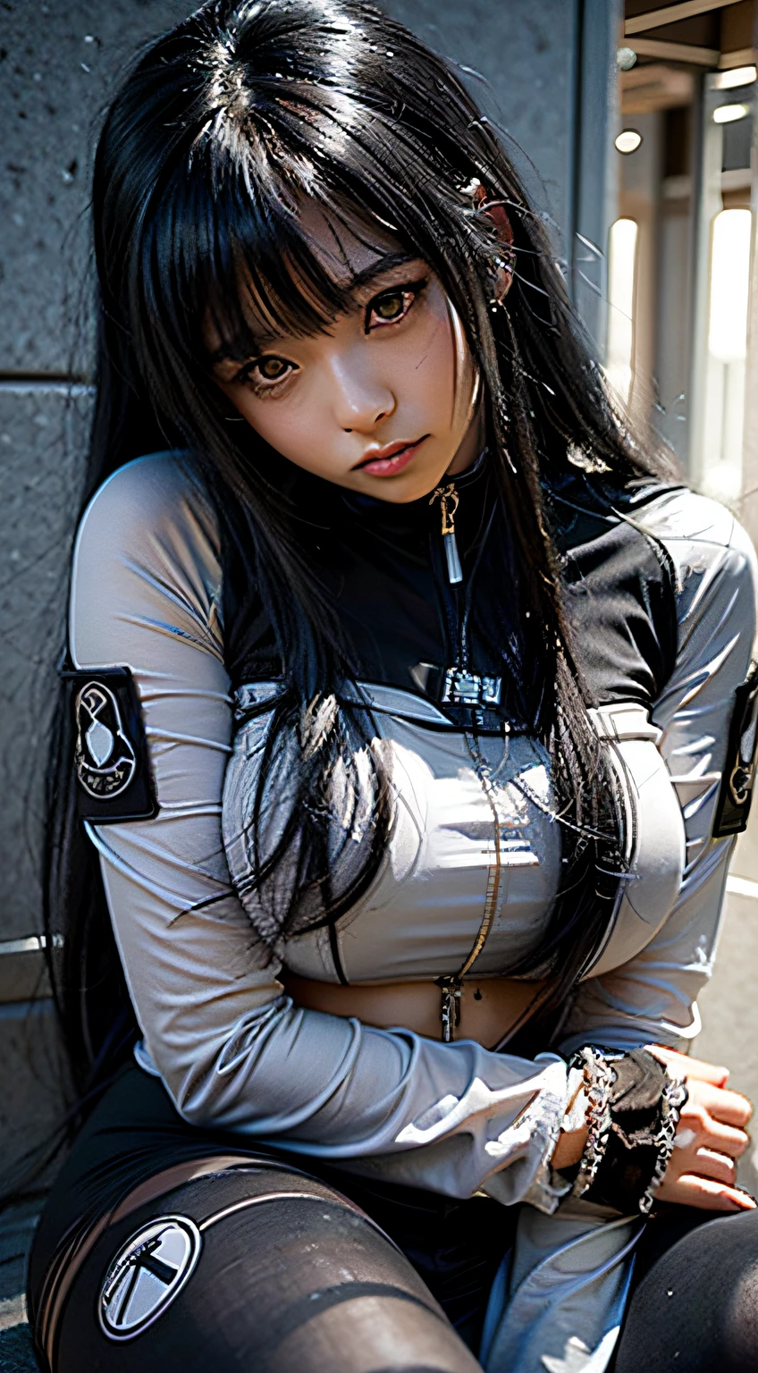 anime girl with long black hair sitting on the floor, hinata hyuga, realistic anime artstyle, seductive anime girl, attractive anime girl, smooth anime cg art, hinata hyuga from naruto, photorealistic anime, realistic anime 3 d style, beautiful anime girl, realistic anime art style, artwork in the style of guweiz, anime style 4 k