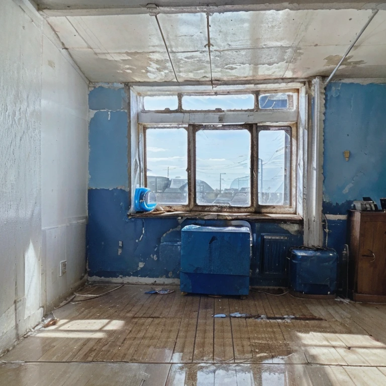 (highres, 8k:1.2), abandoned room, two square windows, rectangular frames, white and blue light, (award-winning photography:1.1), ISO800 8K