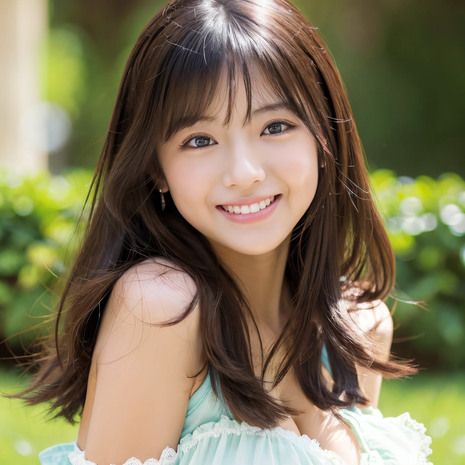 girl with、独奏、Big double eyes、huge tit、a smile