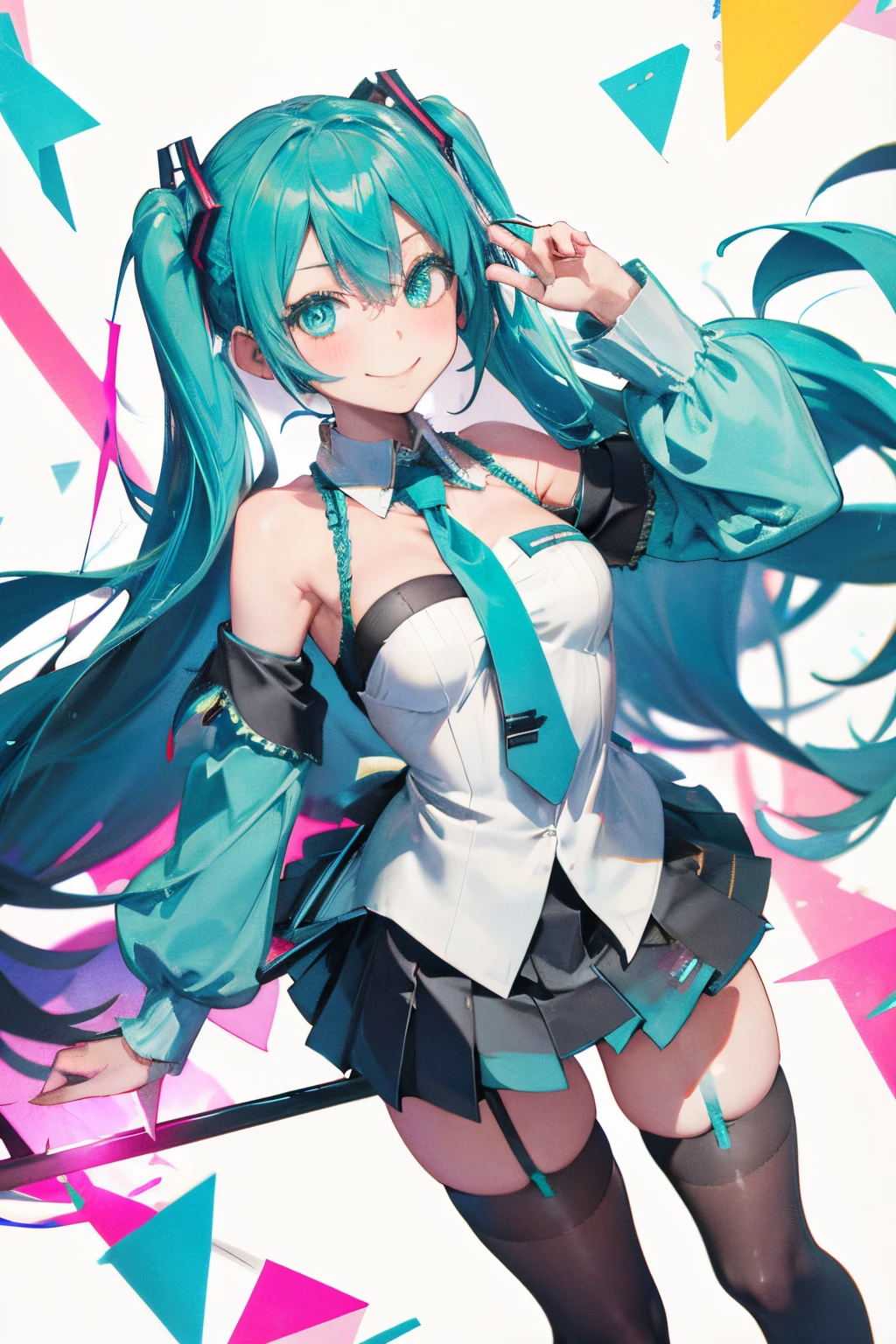 Miku, stockings smooth texture, vulgar smile,