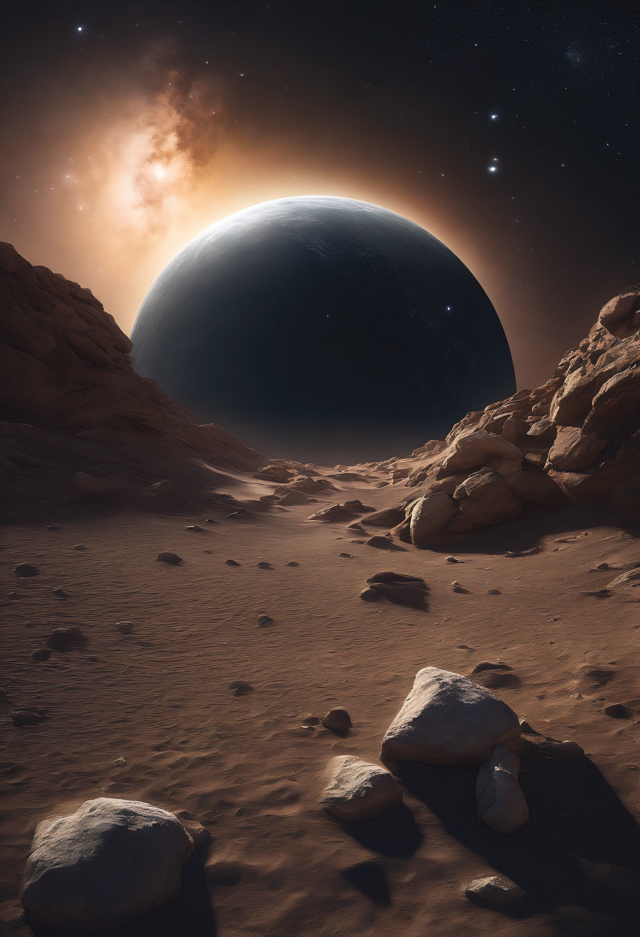 On a desolate asteroid,asteroid desolation,Very desolate asteroid,Horizontal ground,In a clearing,There are some white flowers on the ground,The background the vastness of the universe,sky space,There are meteors in the universe,There are shooting stars in the sky,There are many stars in the universe,There are many asteroids in the sky,There are many planets in the sky,hyper realisitc,The picture vivid,フォトリアリスティック,detail-rich,heavenly body'Rich ground texture,超高分辨率,The characters’ hands and faces are rich in detail,tmasterpiece,The scene shocking,detail-rich,Portrait background