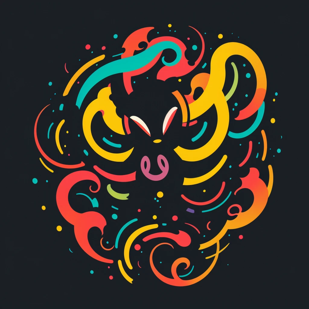 Graphic Design, Flat design, Little octopus, London Street, Colorful tones, Highly detailed, clean, Vector image, Professional Photographer, explosion of smoke, Background, flat black background, Shiny vector image.