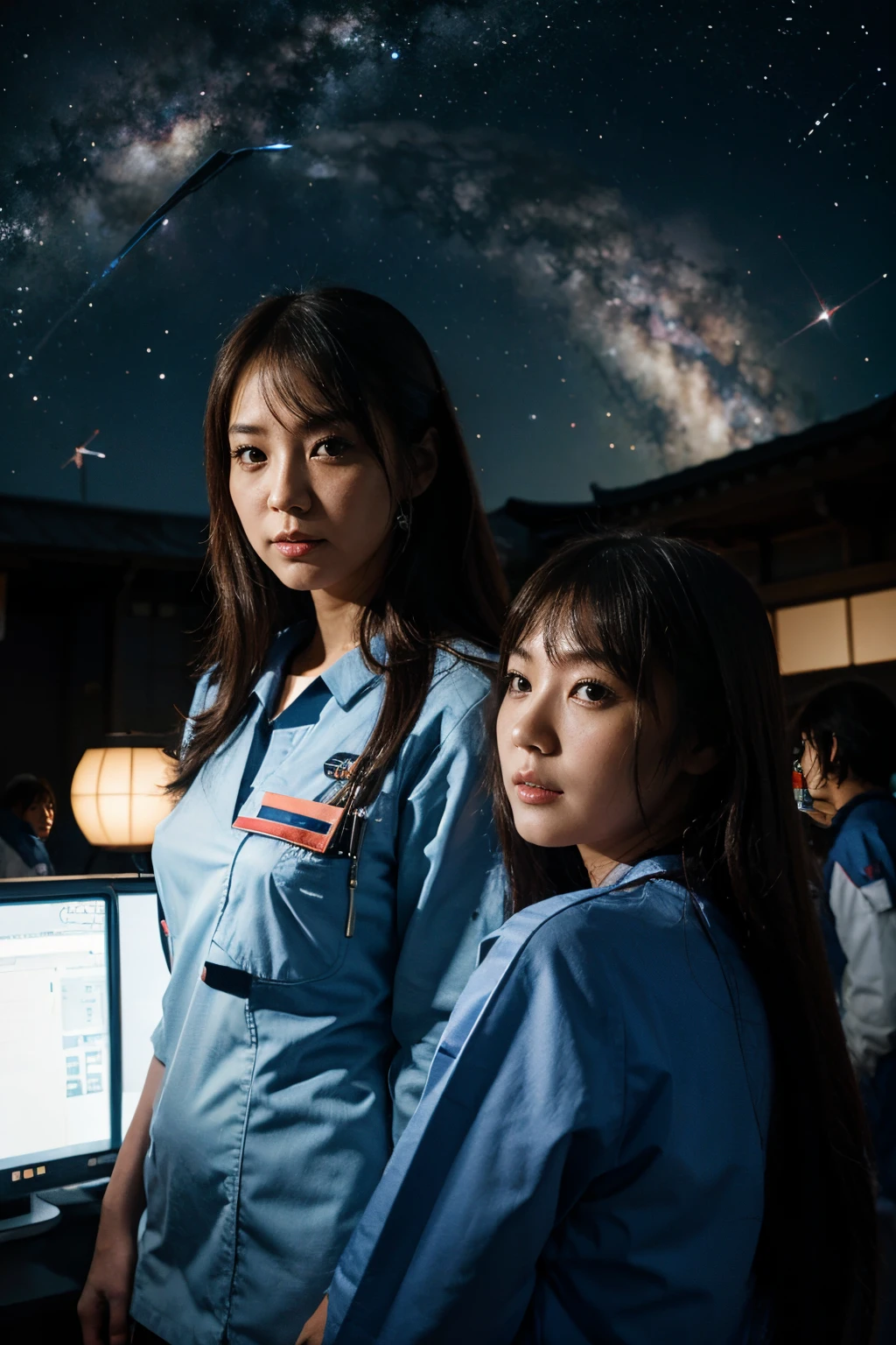 starship, nurse, Japanese girl, galaxy