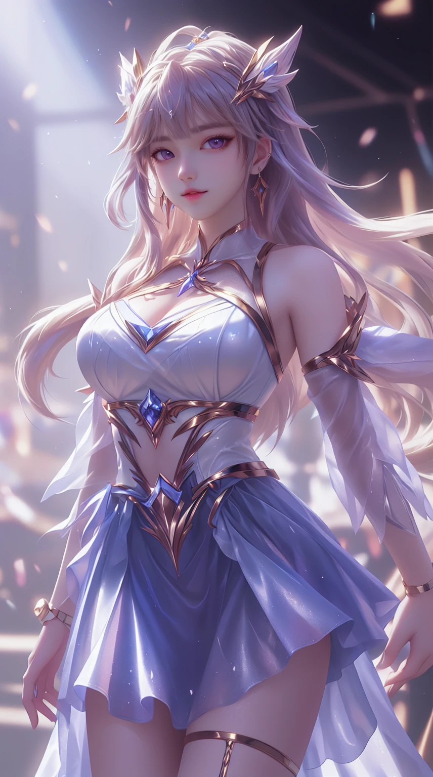 (8K, RAW photogr, Best quality at best, tmasterpiece:1.2),(actual, Photorealistic:1.37),Photo mapping,profesional lighting,ラジオシティ,Keda,Super beautiful glowing big eyes,Best quality at best, 1个Giant Breast Girl,Alone,long whitr hair,a skirt,physically-based renderingt,PANICKED EXPRESSION,Taikou,manifestation,Take a seat, menacing expression,