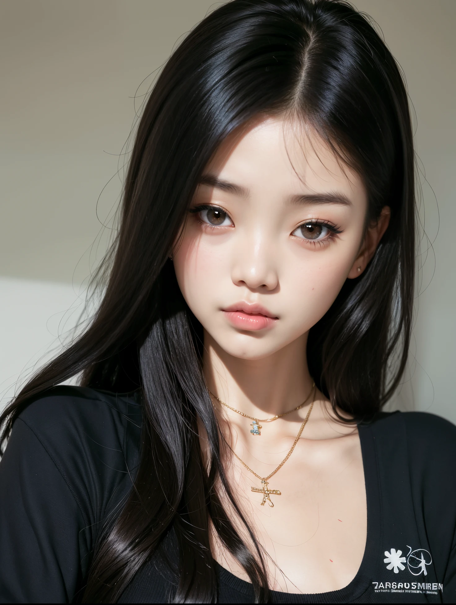 Un primer plano de una mujer con cabello largo con un collar, cruel korean goth girl, ulzzang, Joven y adorable rostro coreano, young cute wan asian face, Chica coreana, Blackpink Jennie, south east asian with round face, Hermosa joven coreana, Hermosa joven coreana, beautiful asian girl, Hermosa mujer surcoreana, Asian girl, Rasgos de la cara coreana, asian features
