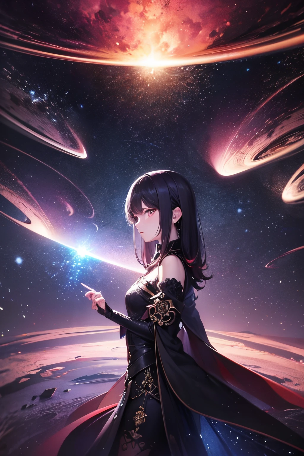 masutepiece, Best Quality, 超A high resolution, (Abstract Art:1.3), (Dark theme:1.2), Art Book, Stylized, deepshadow, Dark theme, 1girl in, Cosmic dress, The beauty of the universe, in the universe, nebulas
, Detailed, Realistic, 8K UHD, High quality