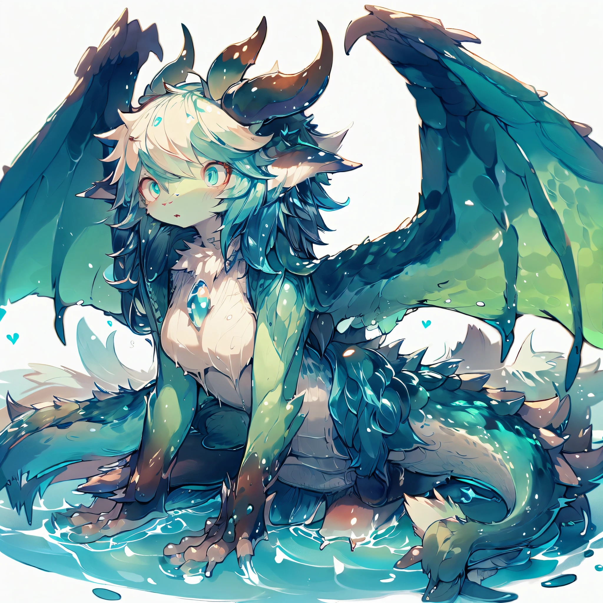 Female Dragon. frog element. furryfemale. Water side. anime style.