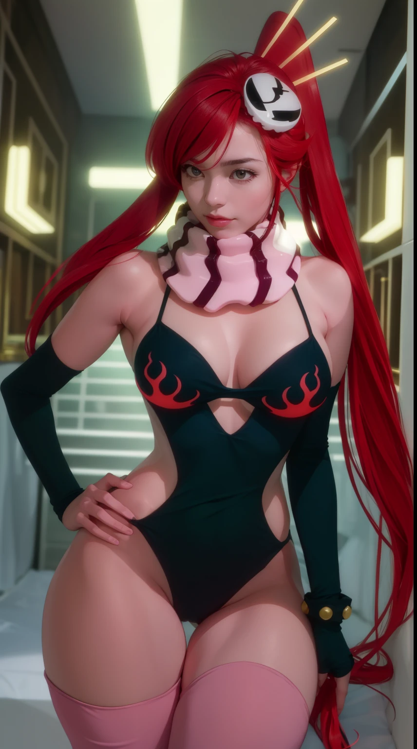 Hyper-realistic super detailed  Mitsuri Kanroji, , muy detallado, expresiones faciales sexys, Detail of  facial expression.: 1.4): 0.4], 16K resolution, 4k-resolution, dynamic  lighting, high-definition resolution, (pose , Attractive position), (hiperrealista: 1.4), (Luz de fondo: 1.2), (Luz solar: 1), (altura completa: 1.8),(fondo contrastante: 1.5), (Hyperrealistic arm ), (hyperrealistic leg ), (Piel limpia), (Cinematic lighting: 1.7), (intimo), (Tecnología NVIDIA RTX Ray Tracing), (Perfect flat stomach), (Imagen en color),Create a 4K resolution, ultrarrealista, y obras de arte extremadamente detalladas que muestran a un CEO de Mitsuri Kanroji en un entorno de oficina corporativa con un estilo provocativo. Mitsuri Kanroji, el personaje central de la obra de arte., Conocida por su presencia imponente y su apariencia audaz. Ella se para frente a una gran ventana de vidrio de una oficina moderna que ofrece una vista del paisaje urbano..

 ((Mitsuri Kanroji (Asesino de demonios))), una chica con el pelo largo degradado de color verde rosado y ojos verdes, cabello verde, Cabello degradado, cabello multicolor, Cabello largo. Sha tiene una presencia imponente. Tiene una silueta provocativa pero profesional, con un traje de negocios entallado que resalta sutilmente su figura. Su maquillaje atrevido, with striking red lips and a look that demands attention.

She dressed provocatively,  A bold fashion statement. leotardo de colores brillantes, un toque de glamour a su apariencia general. shy and weak smile