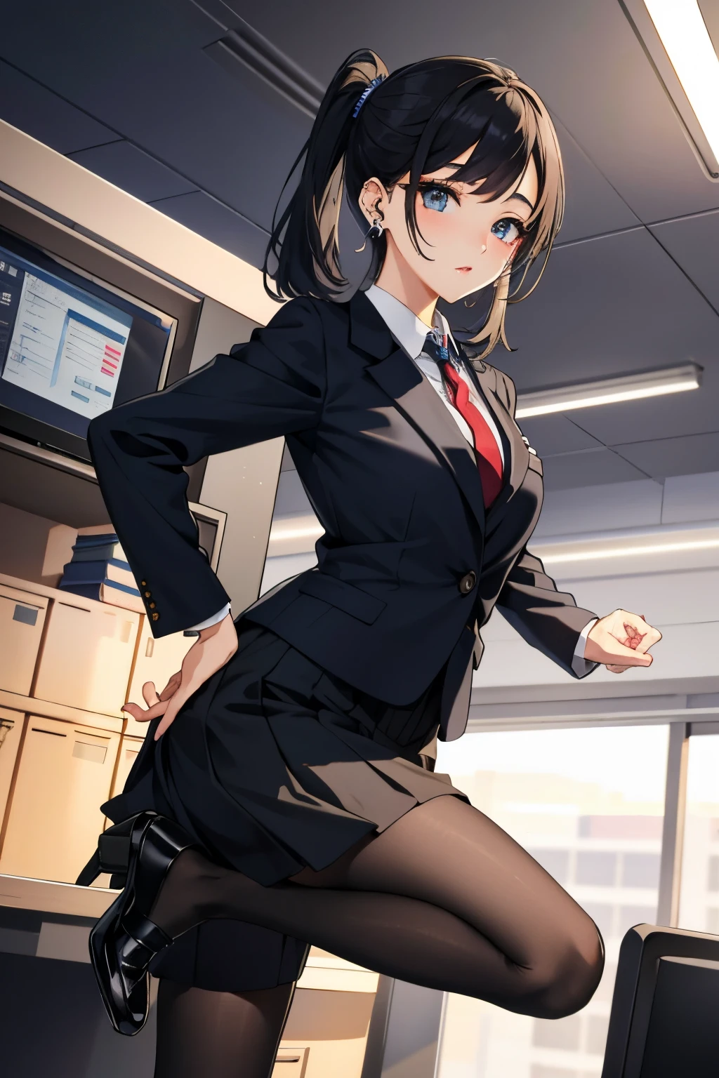 Beautuful Women、Eyes and nose stand clearly、piercings、Business suits、officeworker、s Office、skirt by the