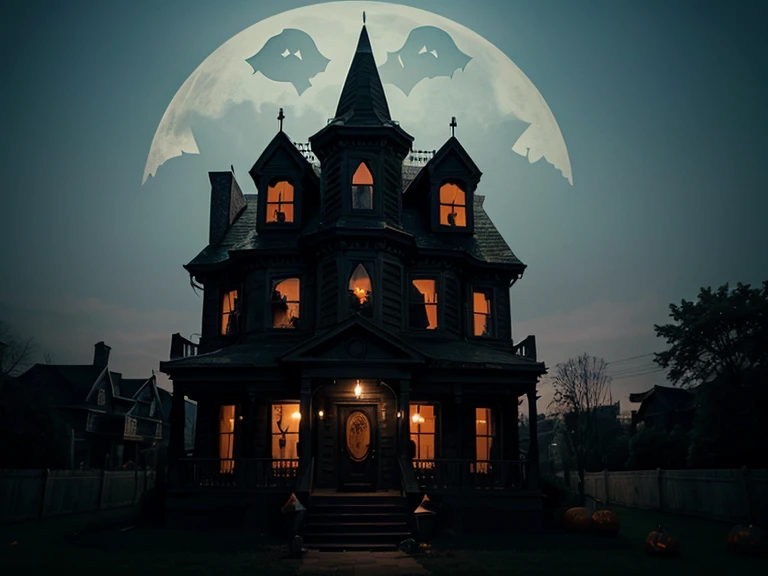 A horror house with Halloween things and a ghost ghoul and the  bloody witch
