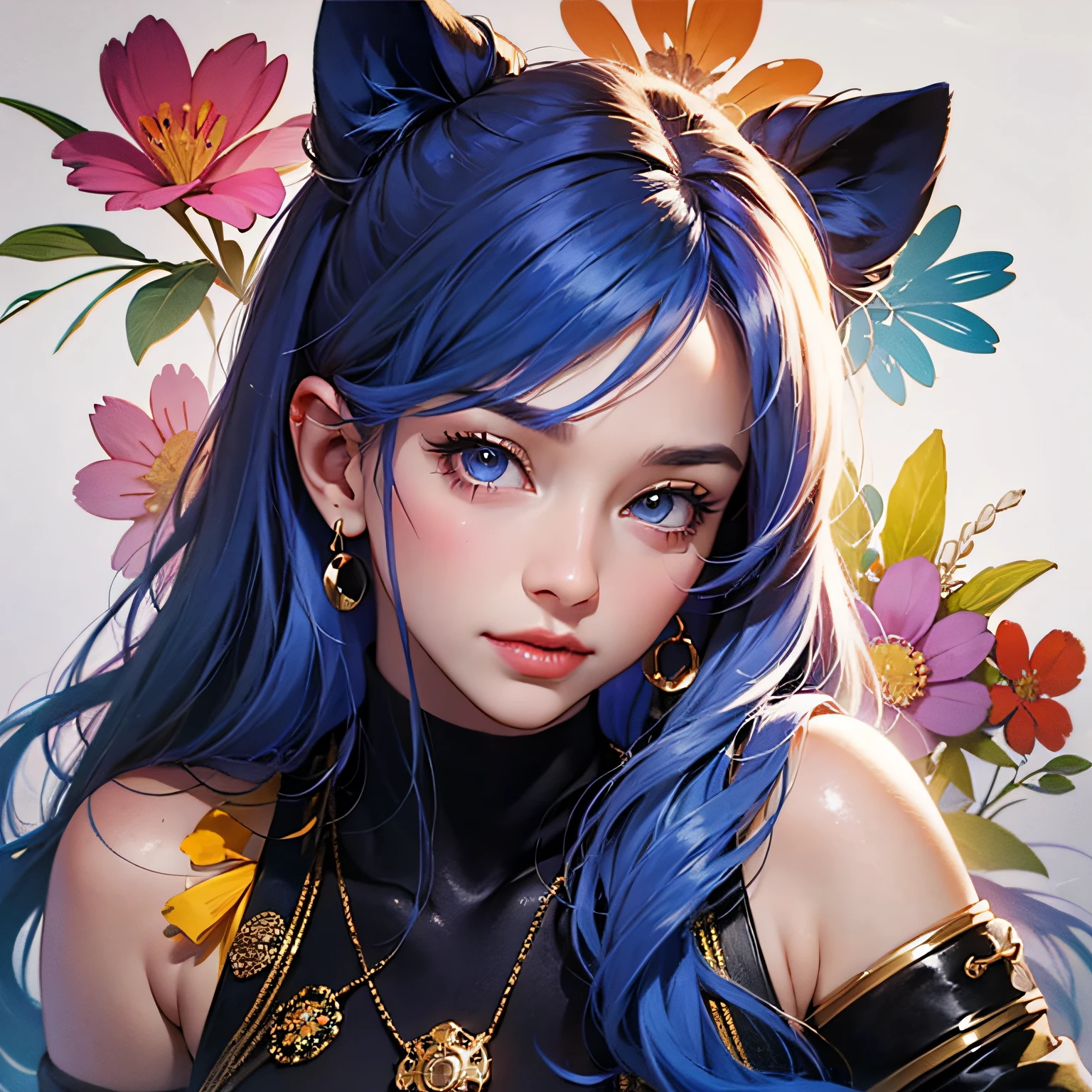 masterpiece, best quality, {best quality}, {{masterpiece}}, {highres}, focus, anime style, a closeup of a cartoon of a woman, 1girl, girl design, portrait, giesha, anime image, colored hair, polished and powerful look, exotic, happy, cheerful, rocker clothes, piercings, music, tattoo, sound, flowers, colorful, colors --auto --s2