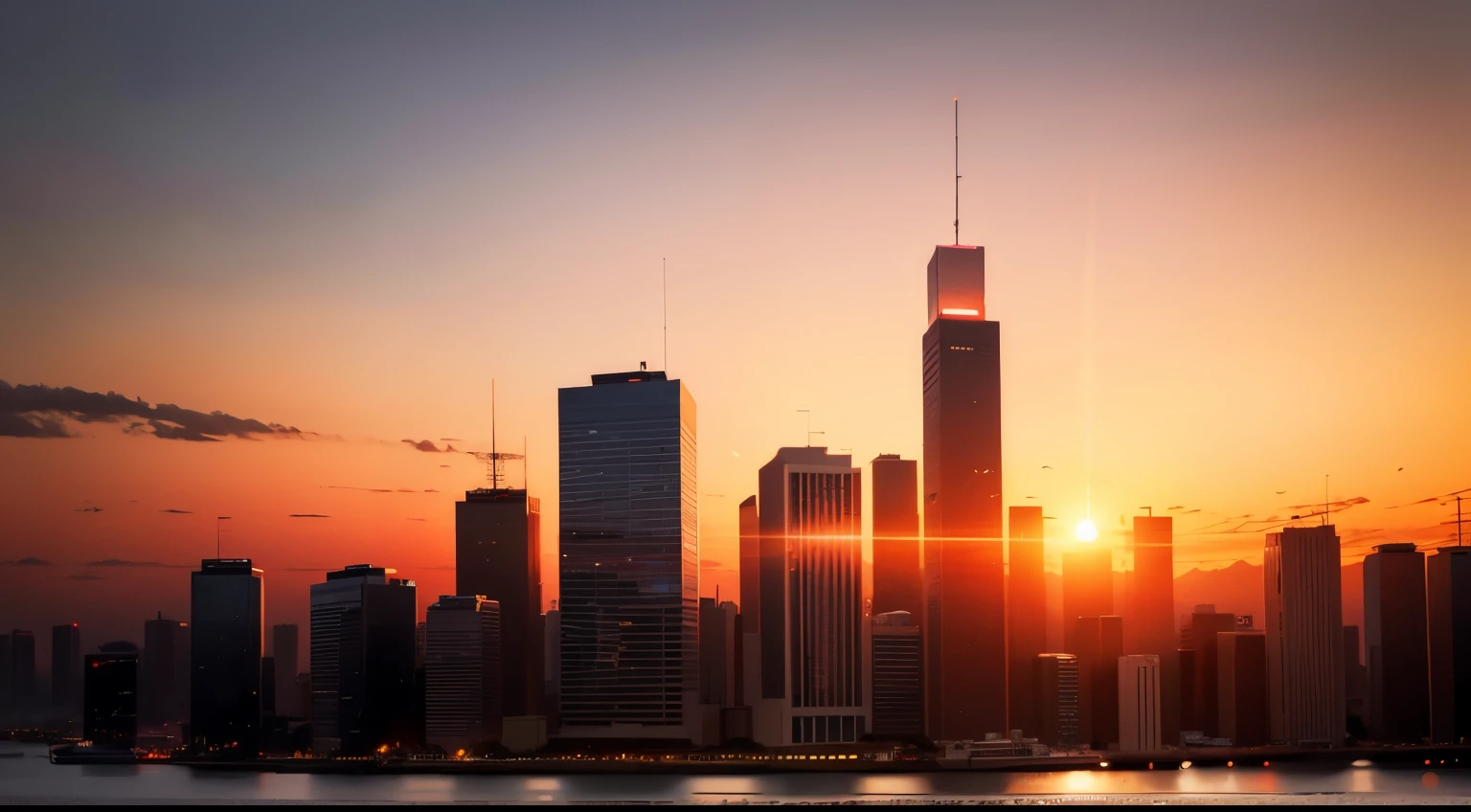 "Sunset Serenade": A warm palette with a tranquil sunset background and silhouetted cityscape.