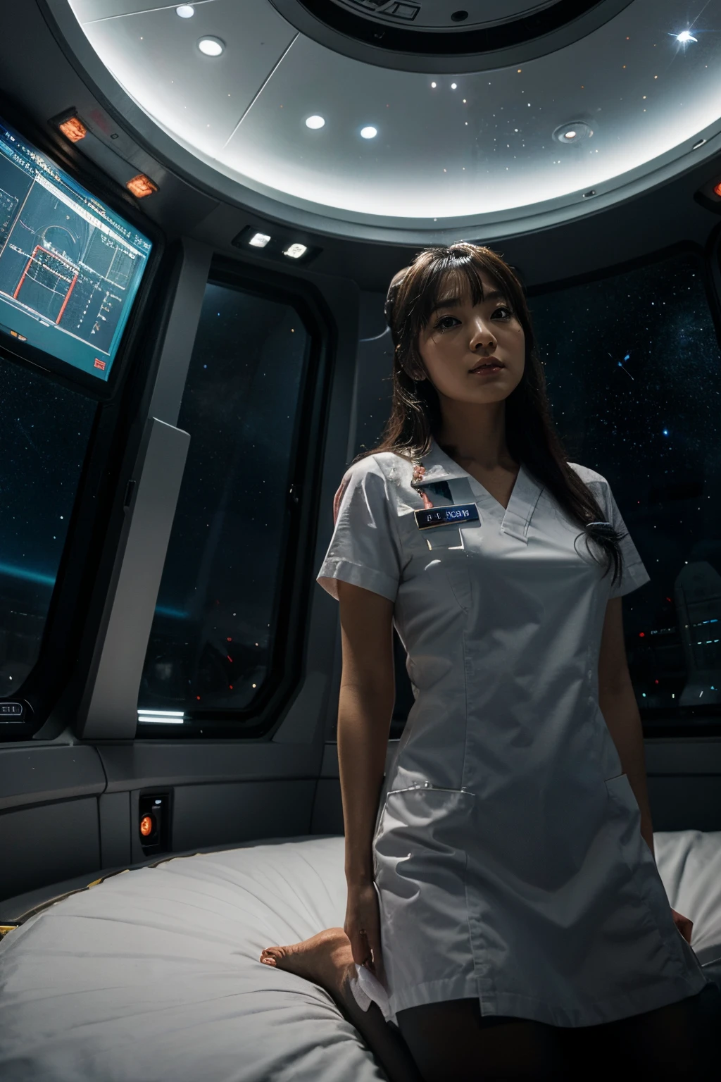 starship, nurse, Japanese girl, galaxy