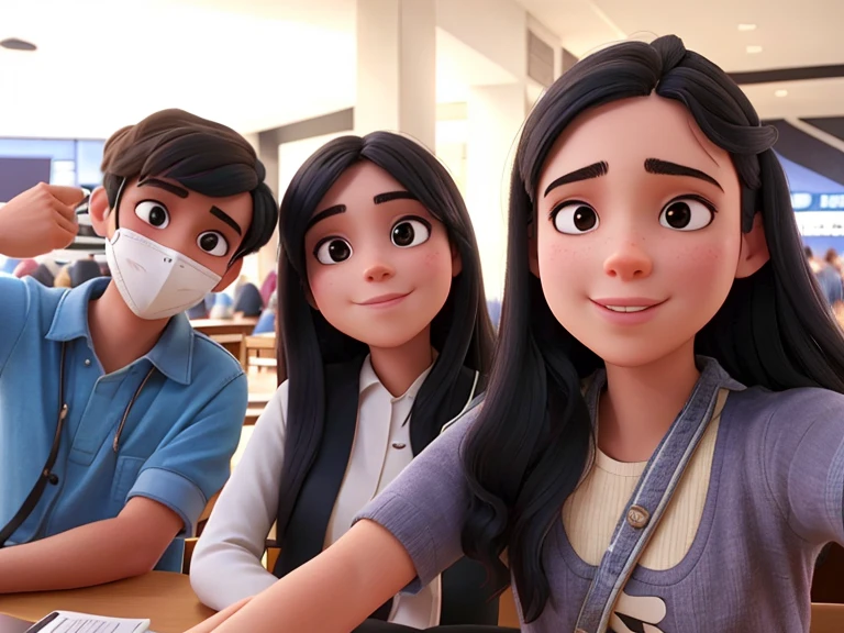 there are three people sitting at a table with a mask on, 8k selfie photograph, student, profile pic, selfie photo, selfie, facebook post, at a mall, a picture, selfie shot straight on angle, in a mall, in the background, profile photo, iphone selfie, taken with the best dlsr camera, captured on iphone