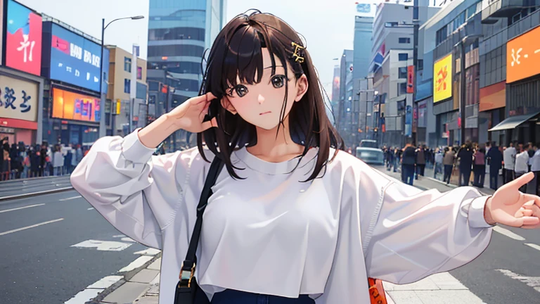 (​masterpiece、realisitic、超A high resolution、hightquality:1.2)、
1 persons, (年轻),(without makeup), A dark-haired、one woman in white knit sweater ,
portlate、old photo、80s style、dynamicposes、studio、Background Shibuya、Train、Buseolides、sportscar、
((akinanakamori))