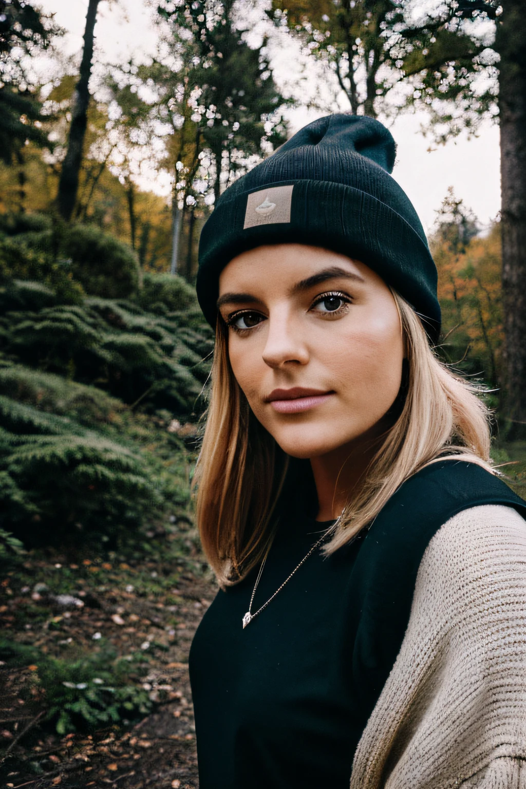 photoréaliste, meilleur qualité, hyper détaillé, beauté, Photo selfie, Haut du corps, seulement, Porter un pull, dehors, (Nuit), montagnes, La nature de la vie réelle, étoiles, lune, (Affaire, contenu), sac de couchage, Gants, chandail, Beanie, torche, forêt, Roches, rivière, bois, fumée, bosseler, ciel dégagé, style analogique, Regarder le spectateur, texture de la peau, grain du film, gros plan, Ultra Haute Résolution, meilleure ombre, ..RAW, instagram LUT