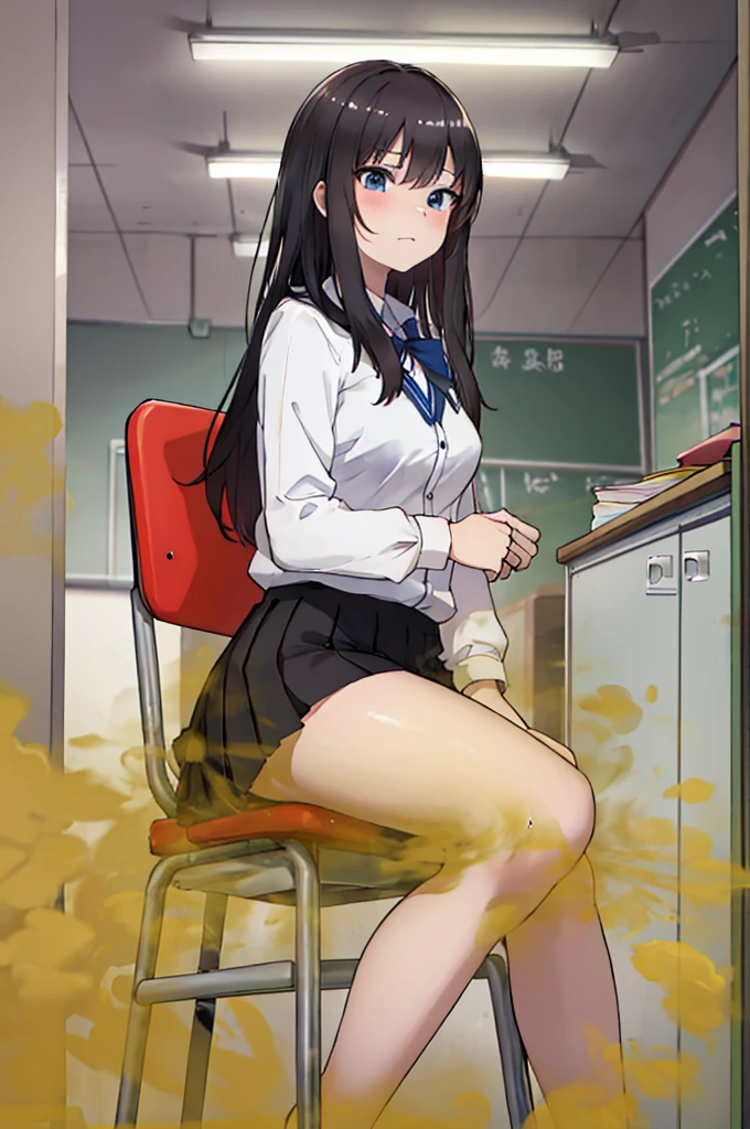 8K，girl，，‎Classroom，Farting while sitting in a chair，Lift slightly，the shy，The stench  pervasive