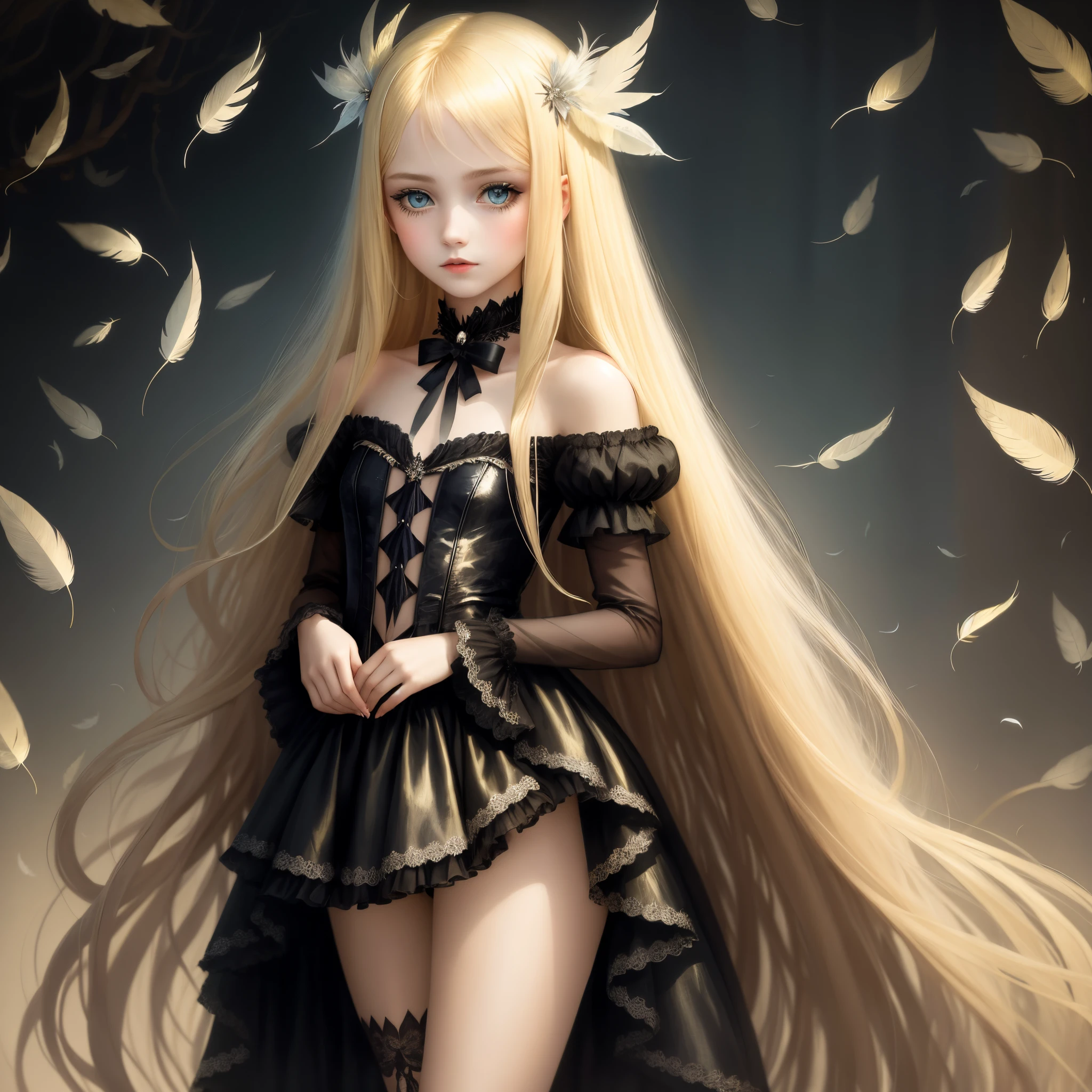 fluttering feathers teens girl gotik Fantasia portraitures long and shiny blonde hair Change the pose of the girl in the photo above...