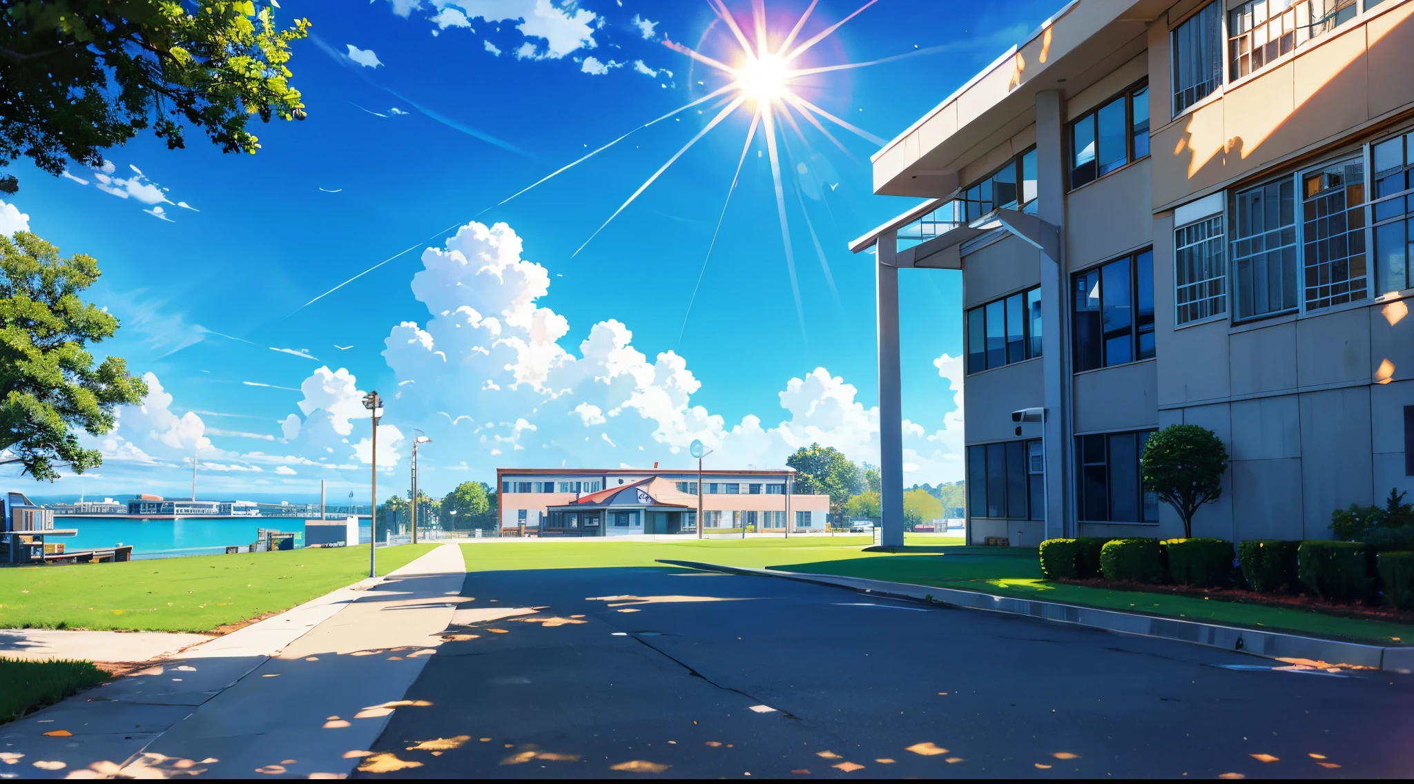 background, school. Sunny day, rays of light