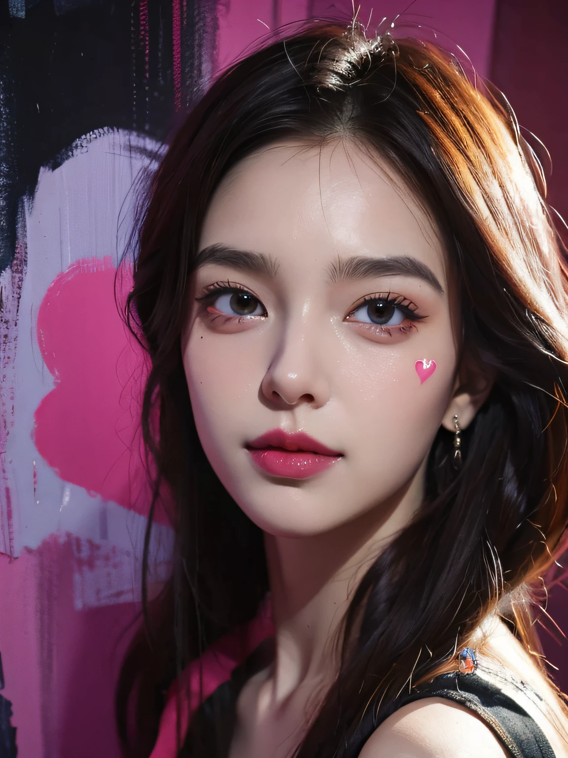 a conceptual drawing, half face half heart, paint dripping, masterpiece, Something