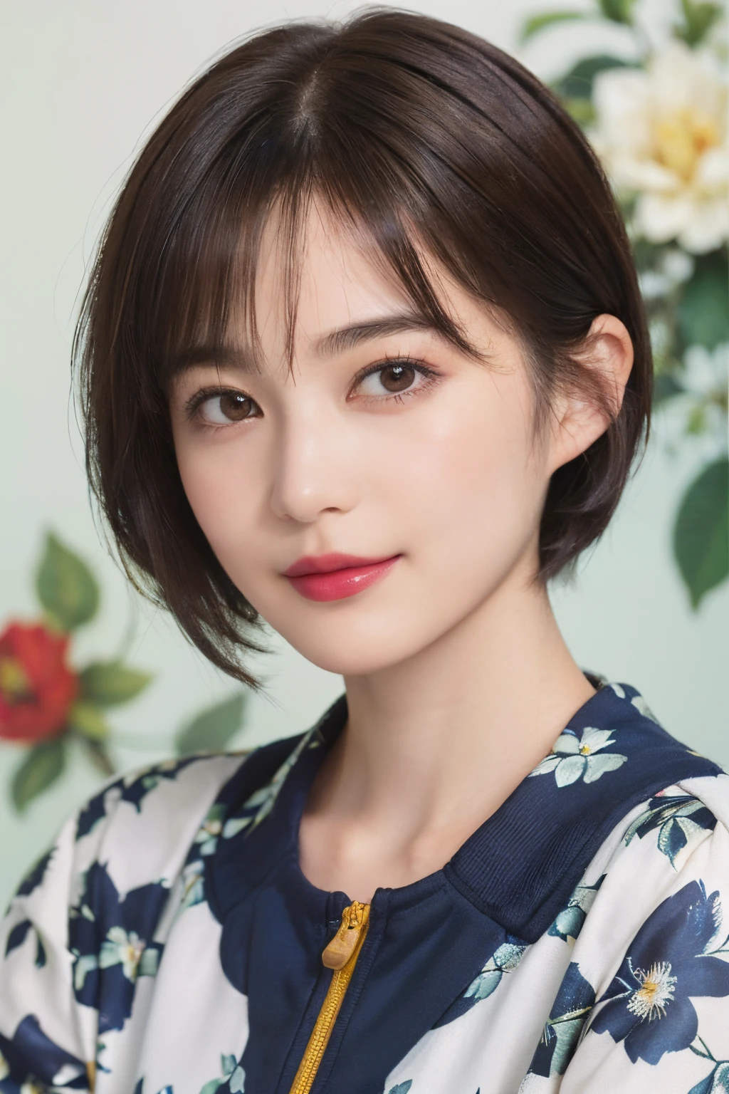 130
(a 20 yo woman,Wearing sportswear), (A hyper-realistic), (high-level image quality), ((beautiful hairstyle 46)), ((short-hair:1.46)), (Gentle smile), (brest:1.1), (lipsticks), (florals), (Large room), (florals), (painterly)