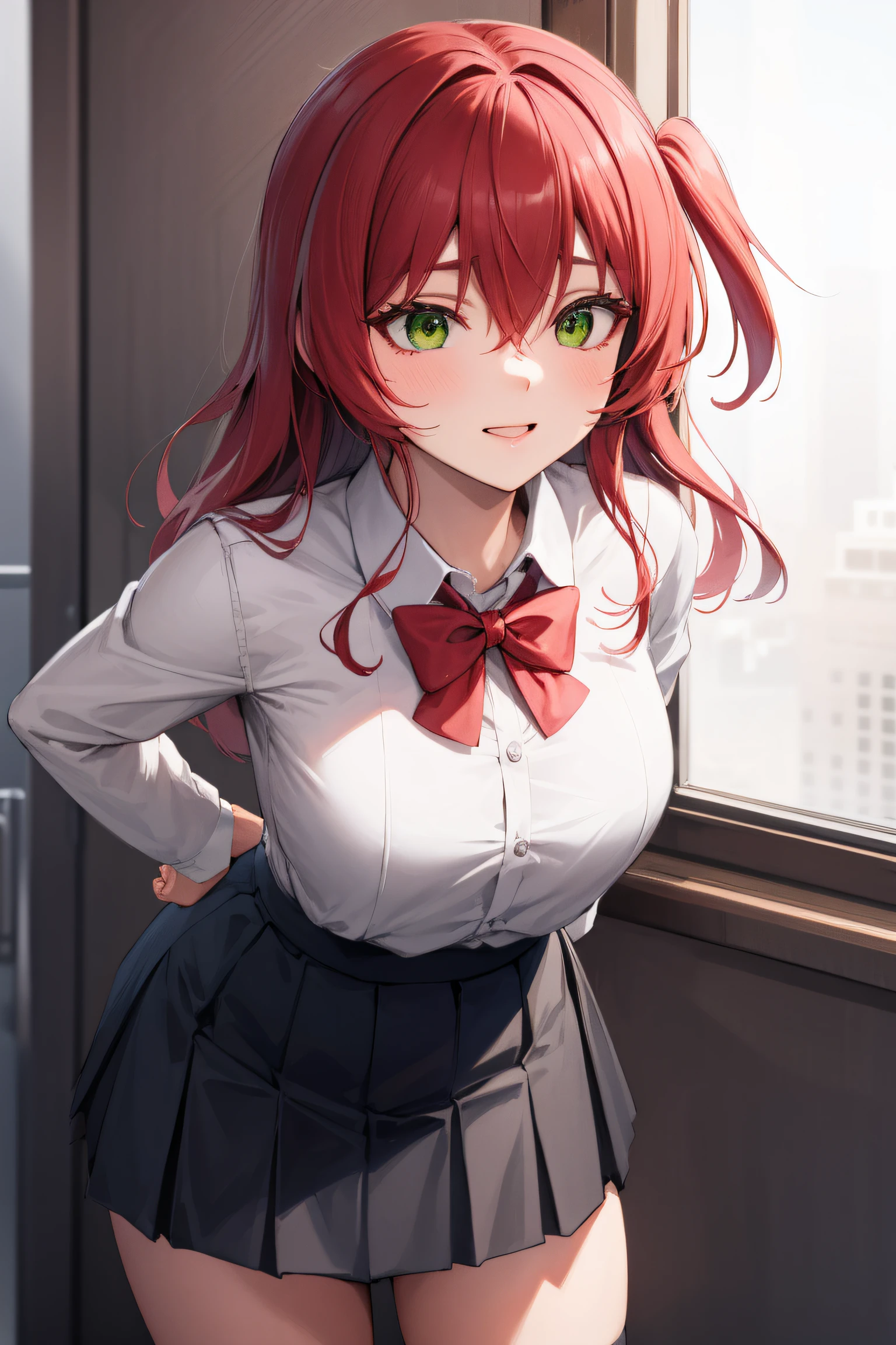 kitaikuyo, ikuyo kita, (green eyes:1.5), hair between eyes, long hair, one side up, red hair,seductive smile,
BREAK school uniform, white shirt, collared shirt, long sleeves, skirt, blue skirt, kneehighs,
BREAK looking at viewer,taking to lavatory, looking away, standing, embarrassed, blush, leaning forward, arms behind back, (girl  peeing self:0.4)
BREAK indoors, classroom,
BREAK (masterpiece:1.2), best quality, high resolution, unity 8k wallpaper,NSFW ,(illustration:0.8), (beautiful detailed eyes:1.6), extremely detailed face, perfect lighting, extremely detailed CG, (perfect hands, perfect anatomy),