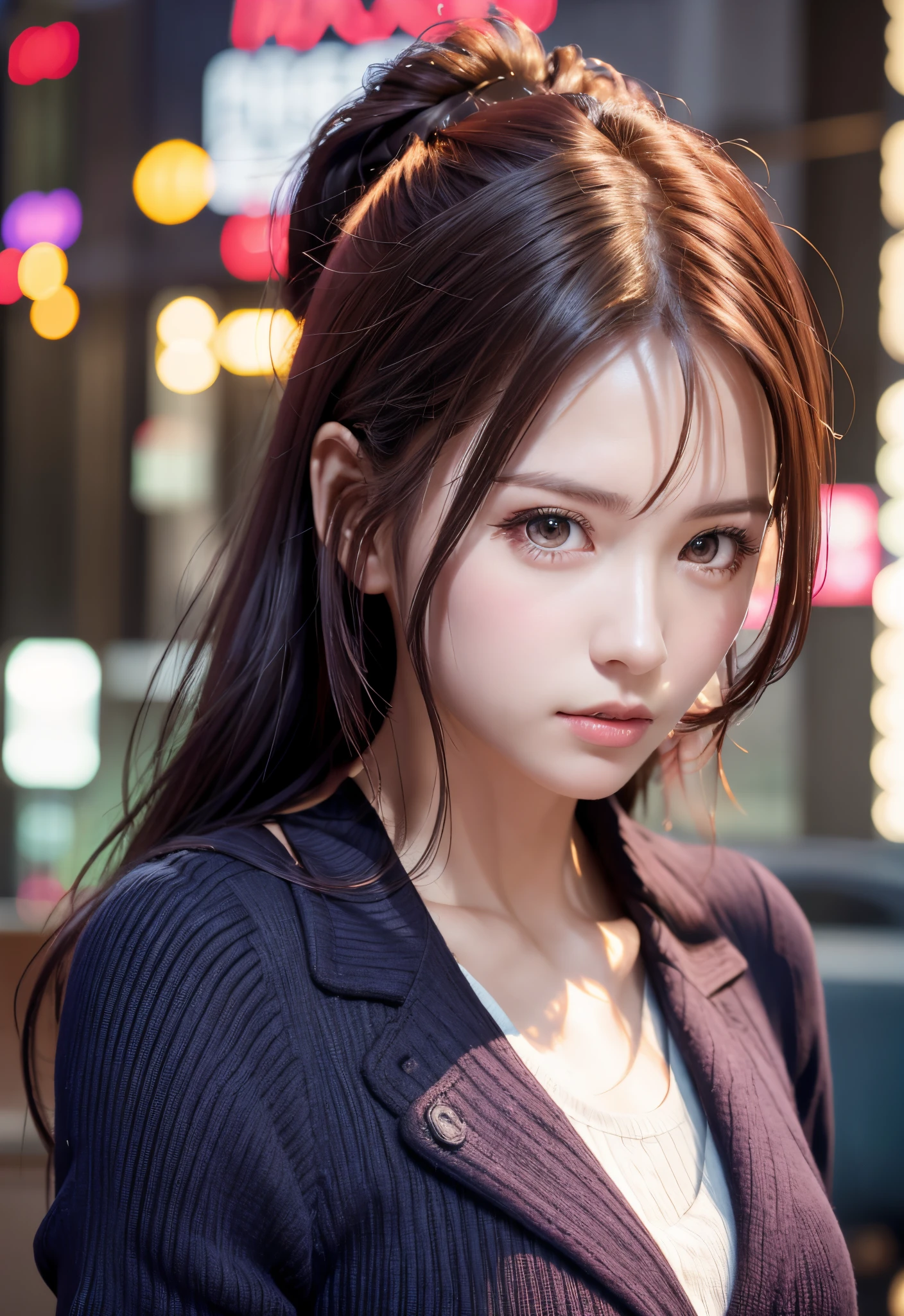 A close up of a woman with long hair wearing a jacket - SeaArt AI