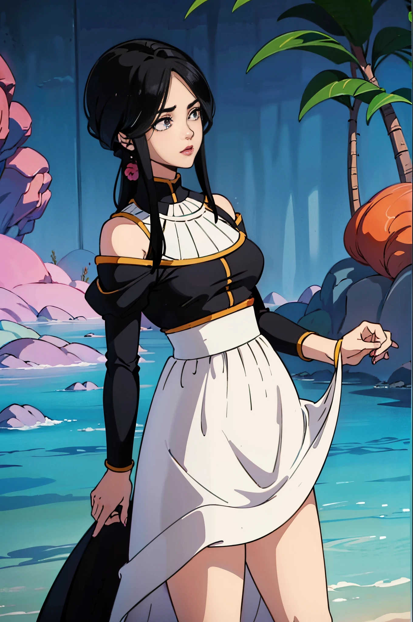 KodachiKunou, A gentle face、armored dress、belly button、Side Tail、Gold Necklace、valley、8K,high resolution、Sandy Beach、whole body、Fantasy