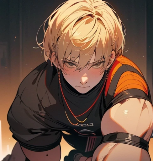 A man with blonde hair, in his mid-20s, with legs spread apart, showing his buttocks. (best quality,4k,8k,highres,masterpiece:1.2), ultra-detailed, (realistic, photorealistic, photo-realistic:1.37), portrait, vibrant colors, studio lighting, shiny texture, intense gaze, confident expression, powerful physique, athletic build, tousled hair, trendy fashion, relaxed posture, urban background, youthful energy, dynamic composition, bold brushstrokes, warm color tones.