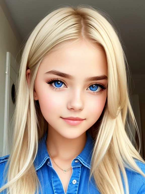 Beautiful with silky blonde hair, very cute face, clear beautiful eyes
