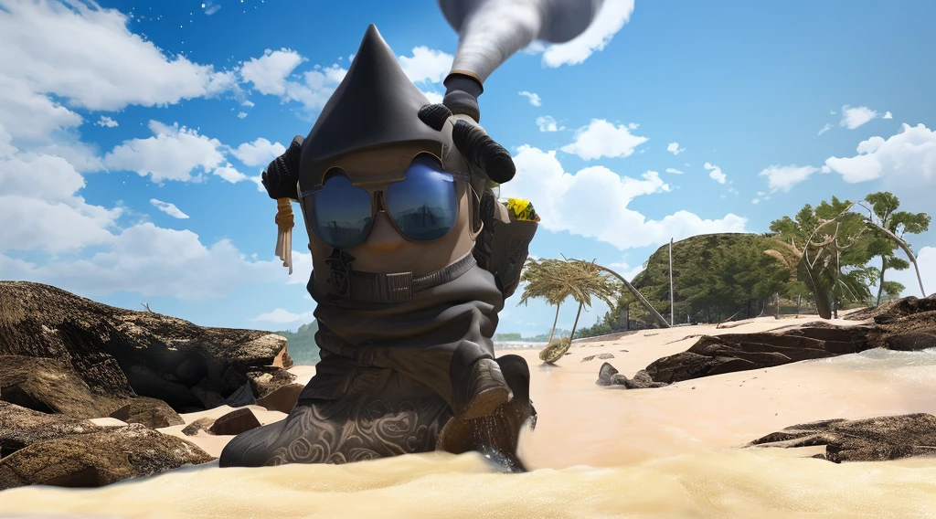 epic raging river with boot floating downstream on top of the waves.  Replace the sand with a ragining river with the same boot floating on top
