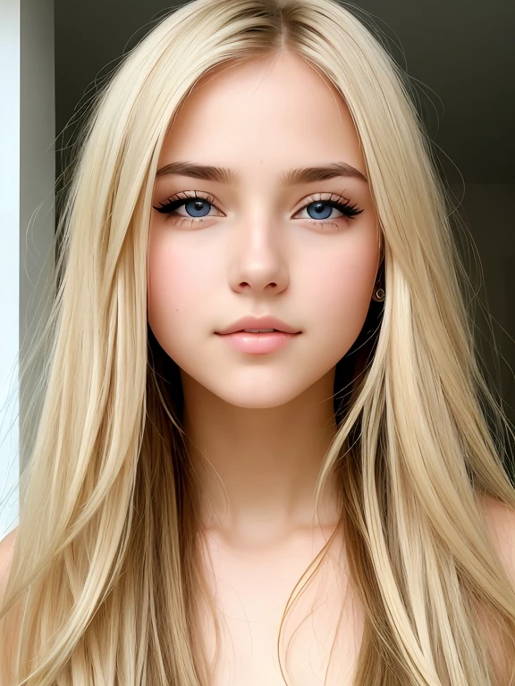 Beautiful with silky blonde hair, very cute face, clear beautiful eyes