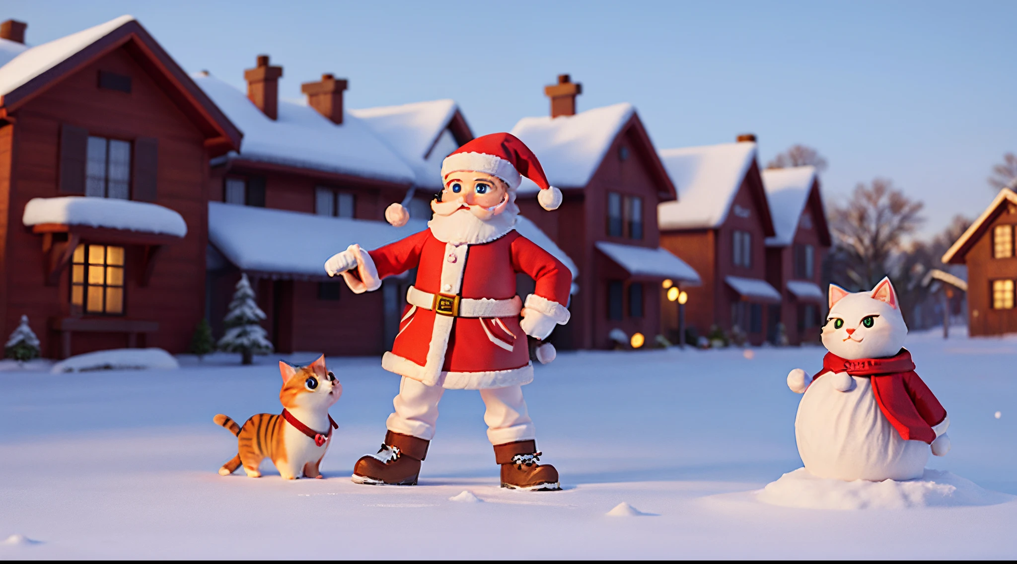 cat santa and snow　3d rendered