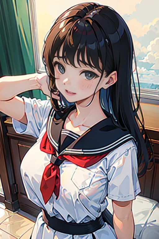 1 girl sucks on penis of A 5 boy ,female high-school student,White student uniform,huge tit,ssmile,Be red in the face