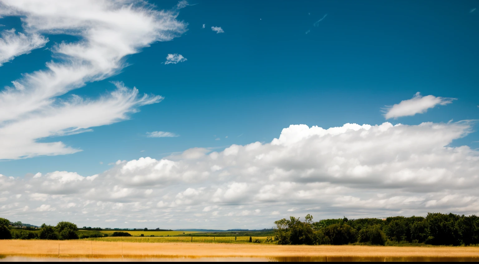 Slow clouds move blue sky
landscape.