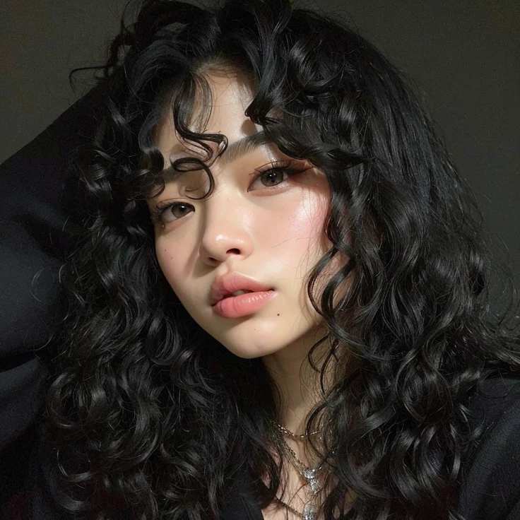 Forma de rosto Jennnie Kim, mulher arafed com longos cabelos cacheados pretos e um colar, franja encaracolado, com longos cabelos cacheados, curly middle part haircut, longos cabelos negros encaracolados, cabelos negros cacheados, preto longo cabelo encaracolado longo, longos cabelos cacheados pretos, longos cabelos cacheados pretos selvagens, cabelo encaracolado preto, long messy curly hair, seu rosto emoldurado com cachos, encaracolado, messy curly hair, jennie do blackpink, jennie, namorada coreana fofa, Asian pretty