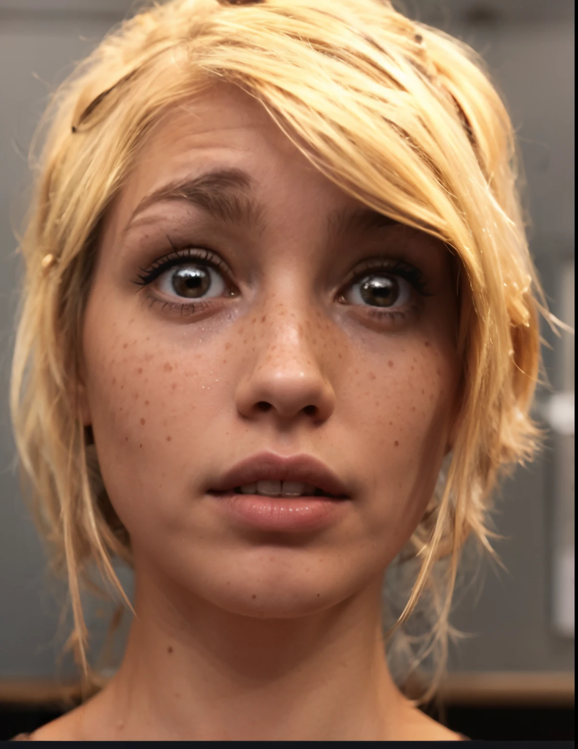 Woman, freckles, sad