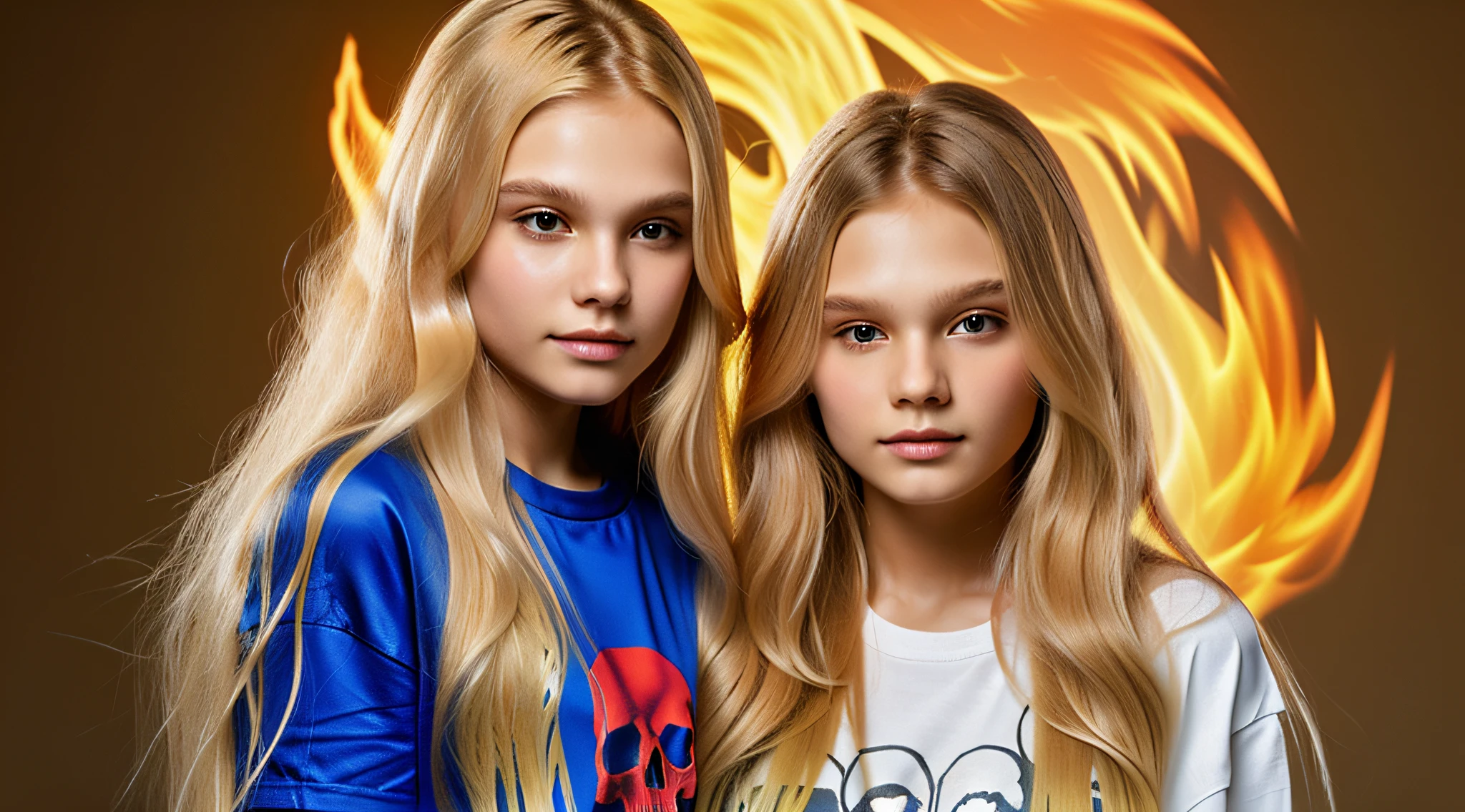 GIRL long blonde hair, there are three skulls with a phoenix