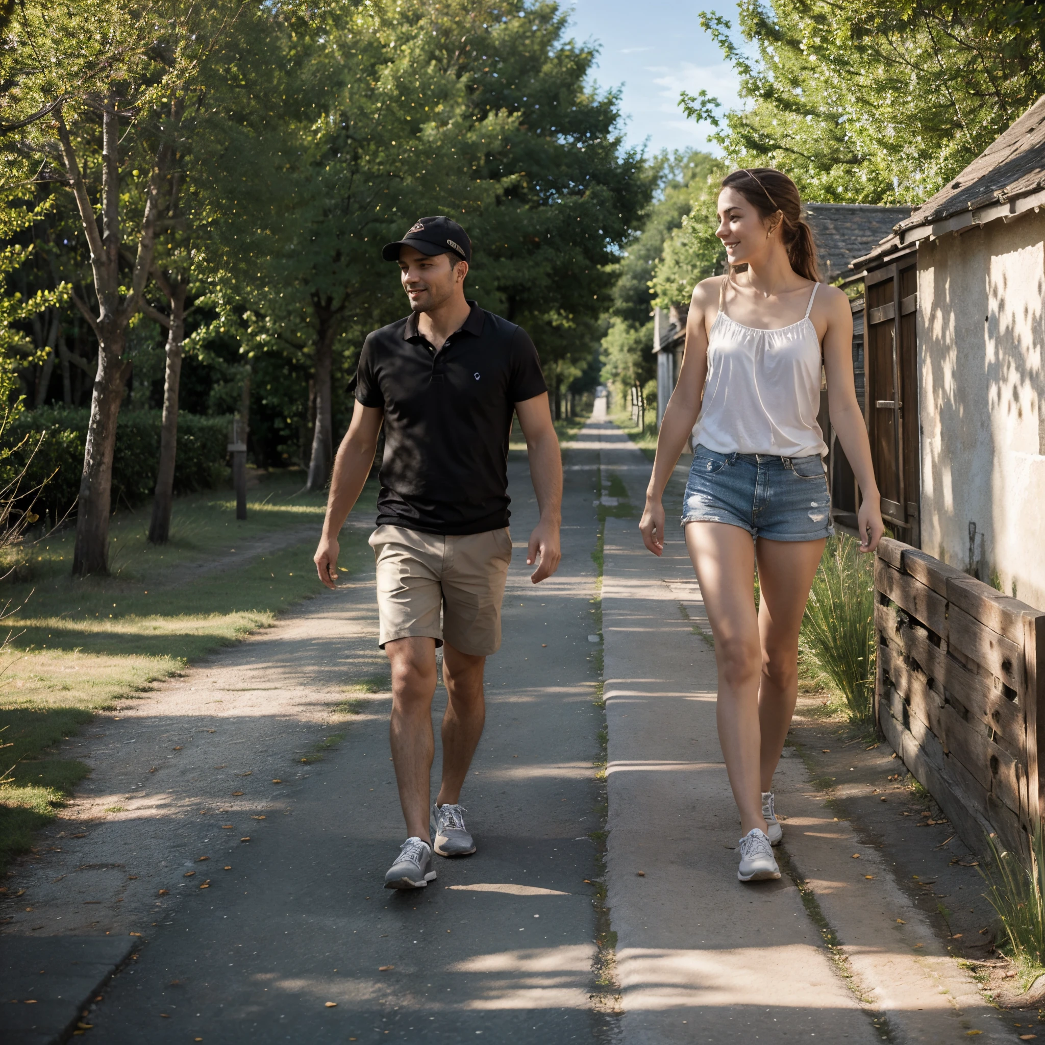 A person who marches on a chemin beau et éclairer par le soleil et en face de lui il pointe with son doigt un coeur
