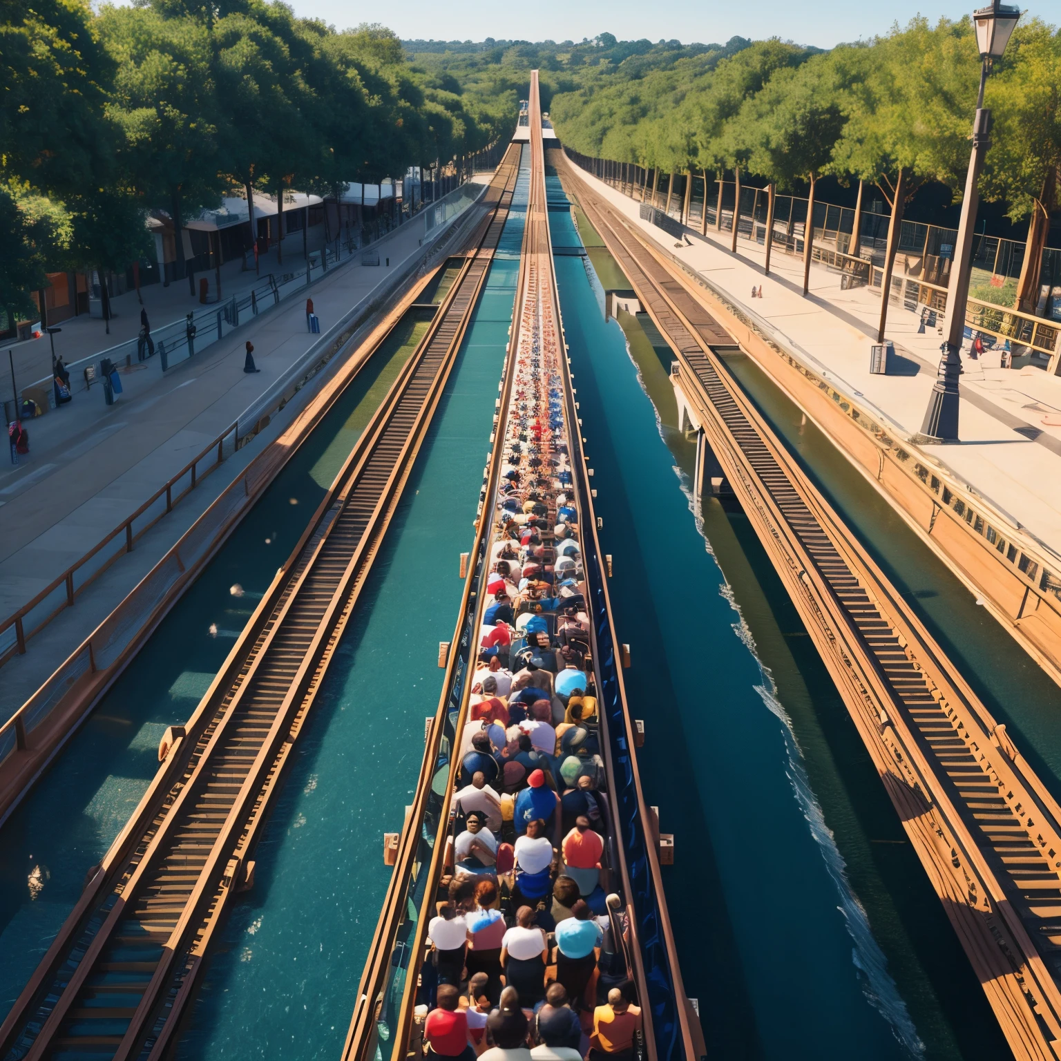 Create an image about a long line to a roller coster