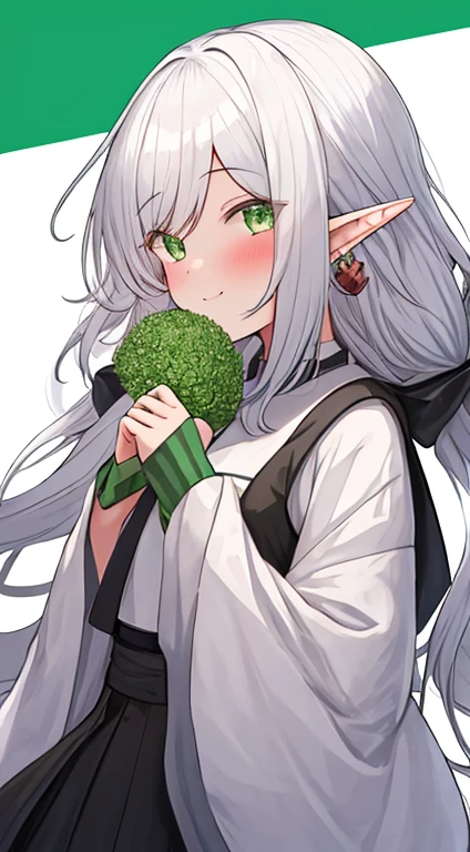 Elf Girl、8-year-old、Medium-long silver hair、Silver Eyes、Just a big black T-shirt、Short sleeves、Other than that, I don't wear anything else、She&#39;s not even wearing bottoms、barefoot、Seductive expression、whole body、Standing posture