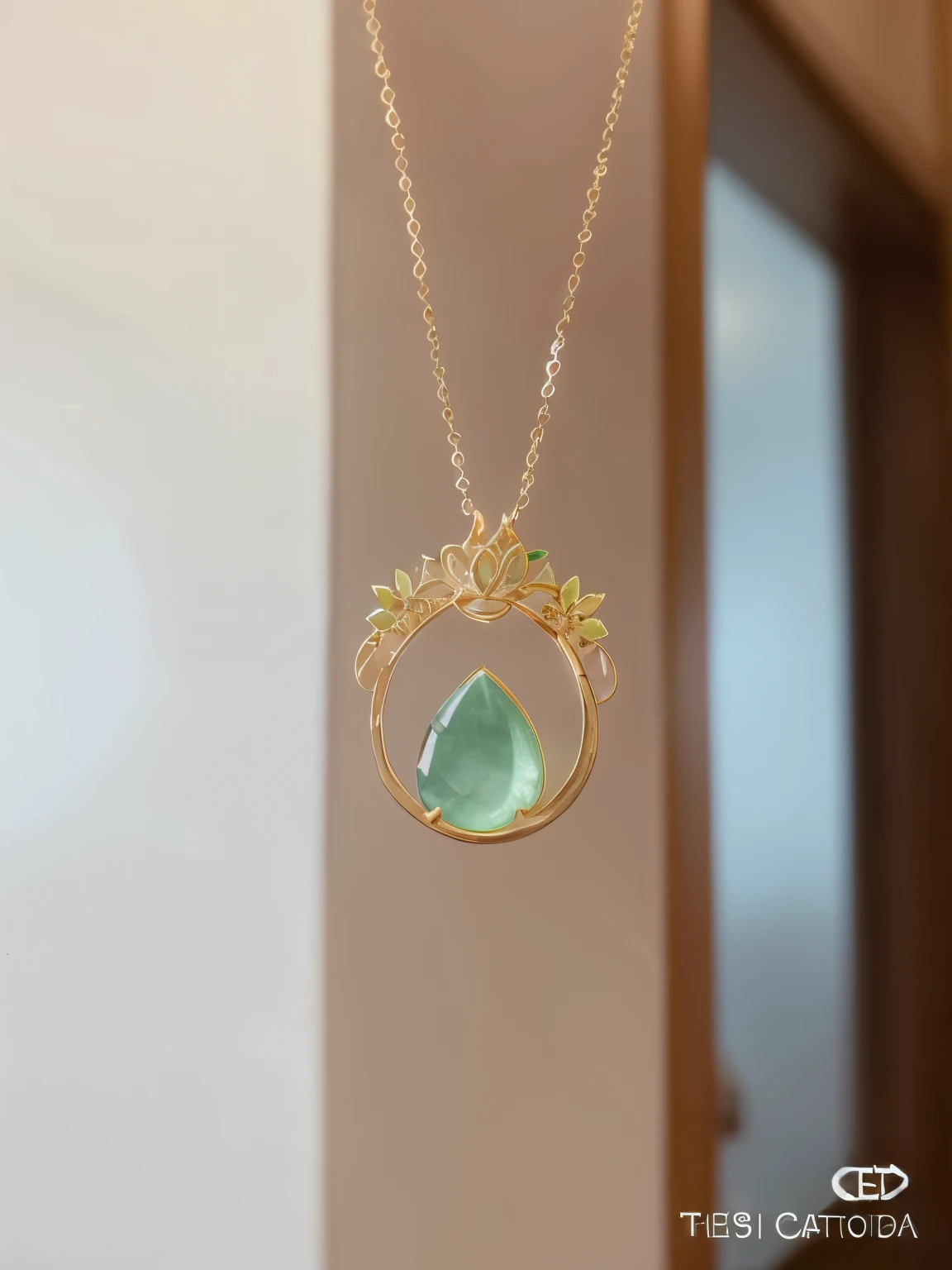 There  a gold necklace，There  a green stone on it, greenish tinge, 8K ), Fine and delicate structure, 8K)), duration, 2023 4k, choker necklace, 16k, 1 6 k, 20k, cute big breasts:2, glass、gold、jade, Delicate body, author：Sun Junze, Jade tiara and necklace