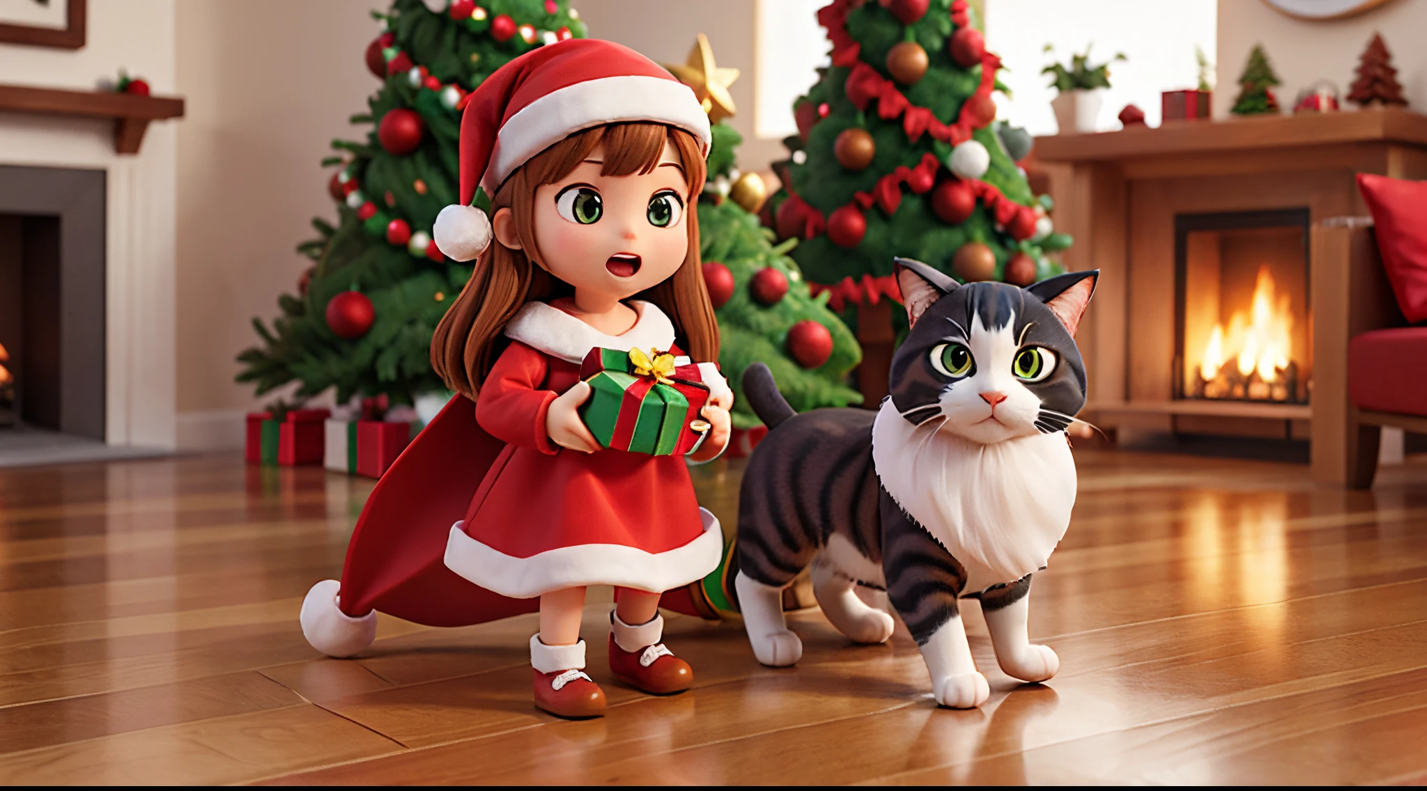 Christmas with cats 3d rendered
