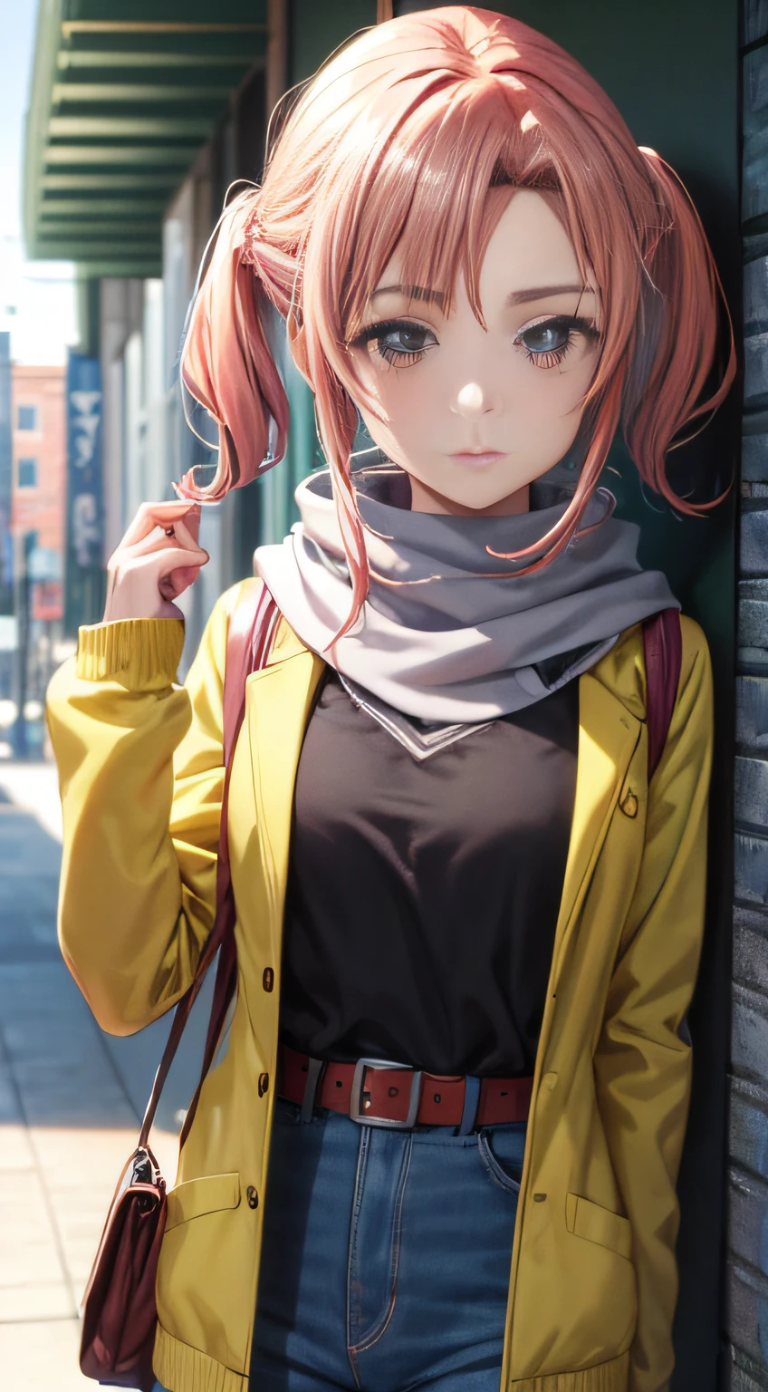 ((anime,1mujer,La mejor calidad), (Fondo 8K muy detallado, Mejor sombra), Altamente detallado, (hermosos ojos detallados), ((Ropa de invierno, Daylight, invierno))), (Disparo de vaquero), anime, Ciudad, Mejor calidad Alto detalle, 4k