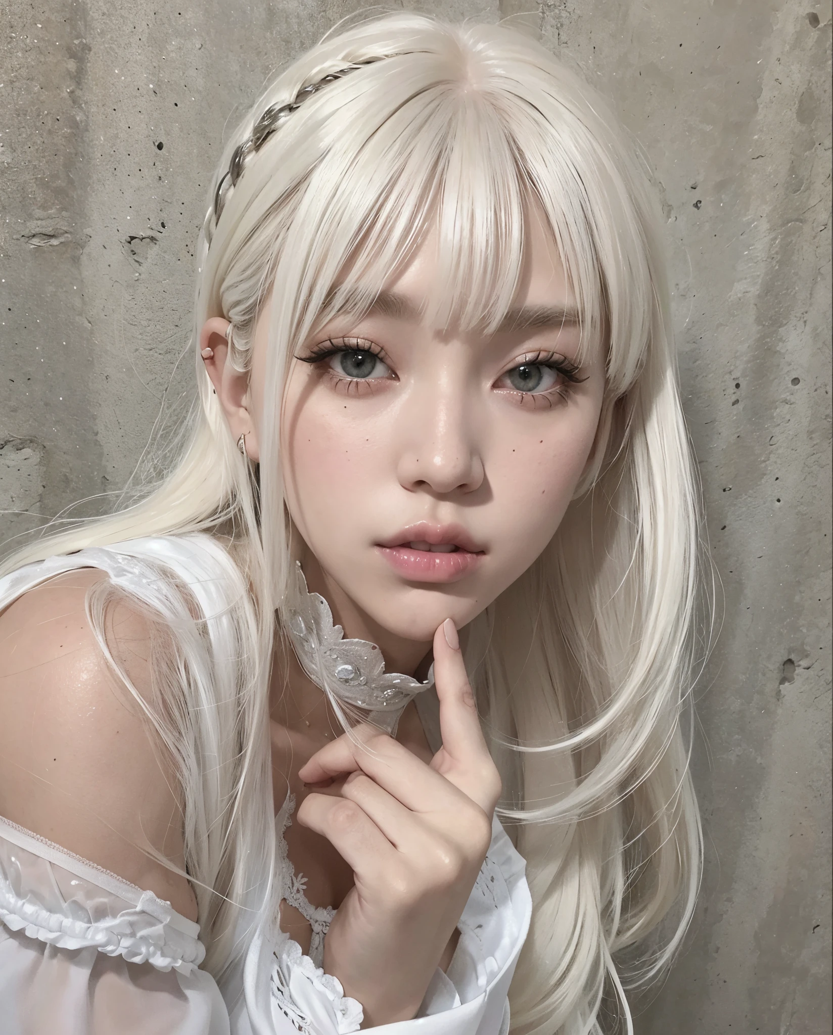 chica rubia con flequillo largo y camisa blanca posando para una foto, flequillo blanco, Peinado blanco de corte hime, Cabello largo y blanco y flequillo, cabello Whitebangs cabello, cabello blanco con frituras, ulzzang, con pelo largo blanco, cara bonita de pelo blanco, Chica con el pelo blanco, Whitebangs, con el pelo largo y blanco, cabello blanco y hermoso