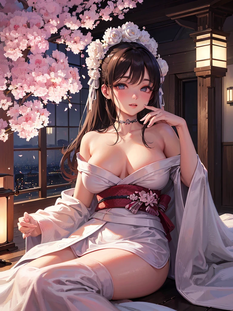 top-quality, tmasterpiece, 超A high resolution,the eyes are beautiful, (Realistically: 1.4), 1 plump girl
(((Best Quality))), tmasterpiece,intricate-detail, depth of fields,Best Quality,The content is very detailed,hight resolution,4K,超A high resolution,detailed shadow,hyper realisitc,current,dramatic lights,1 plump girl,Alone,A detailed face,A detailed eye,Realistic skin,Imagine the scene under the charming light of cherry blossoms at night。 (Sakura NS), There are wonderful Japanese beauties there., Reminiscent of modern geisha, Strike a provocative and elegant pose. Her outfits are a blend of tradition and modernity, wearing a kimono-style dress,cling to her silhouette, Expressing her curvaceous beauty, elegance and charm at the same time。. the fabric is very delicate, almost translucent silk, Projects mesmerizing light and shadow effects onto your skin。, Enhances attractive texture.
her hair is loose, Long, Place some cherry blossoms strategically, Add a touch of innocence to her seductive demeanor. Bold and elegant makeup, Highlight her stunning eyes and plump lips, surrender to bed, Blushing smile.
Blurred pink and white cherry blossoms in the background, A few petals fell gently next to her.. The lighting is soft and the atmosphere is cozy., evokes a sense of intimacy and mystery, tome'just like her'share taboo stories. Dynamic camera angles, capture her from a low angle, A temple standing in the night sky々Emphasize your presence.
Her pose combines confidence and vulnerability., gently place your hand on her waist, ther person also extended a hand,As if inviting the audience into her mysterious world.. The overall composition should convey a balance between eroand art, Breaking through the limits of sexy,Howev no clear situation was reached.